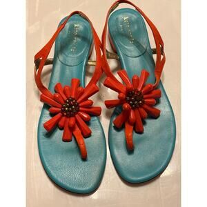 KATE SPADE Freda Jeweled Leather Thong Slingback Sandals Turquoise Orange Sz 8